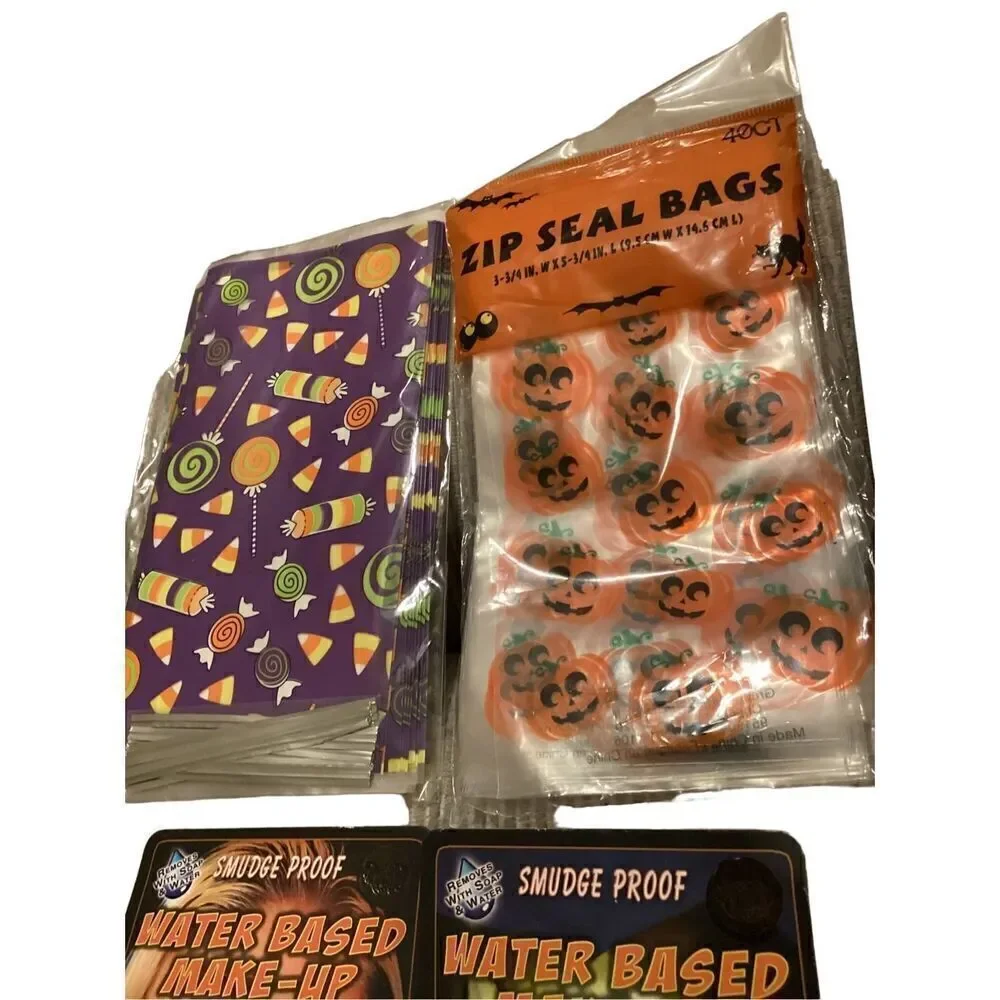 Bundle Of Halloween Makeup And Treat Bags Monster Cling Ons